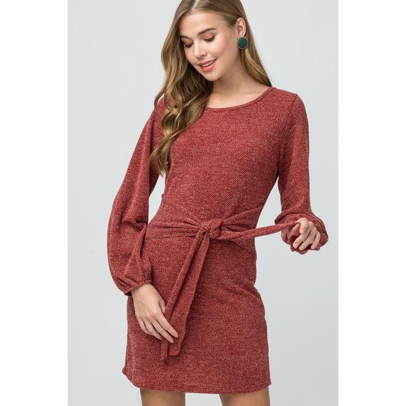 Youdivine Collection Dresses & Skirts - HP ‼️🌟BURGUNDY KNIT DRESS W TIE FRONT